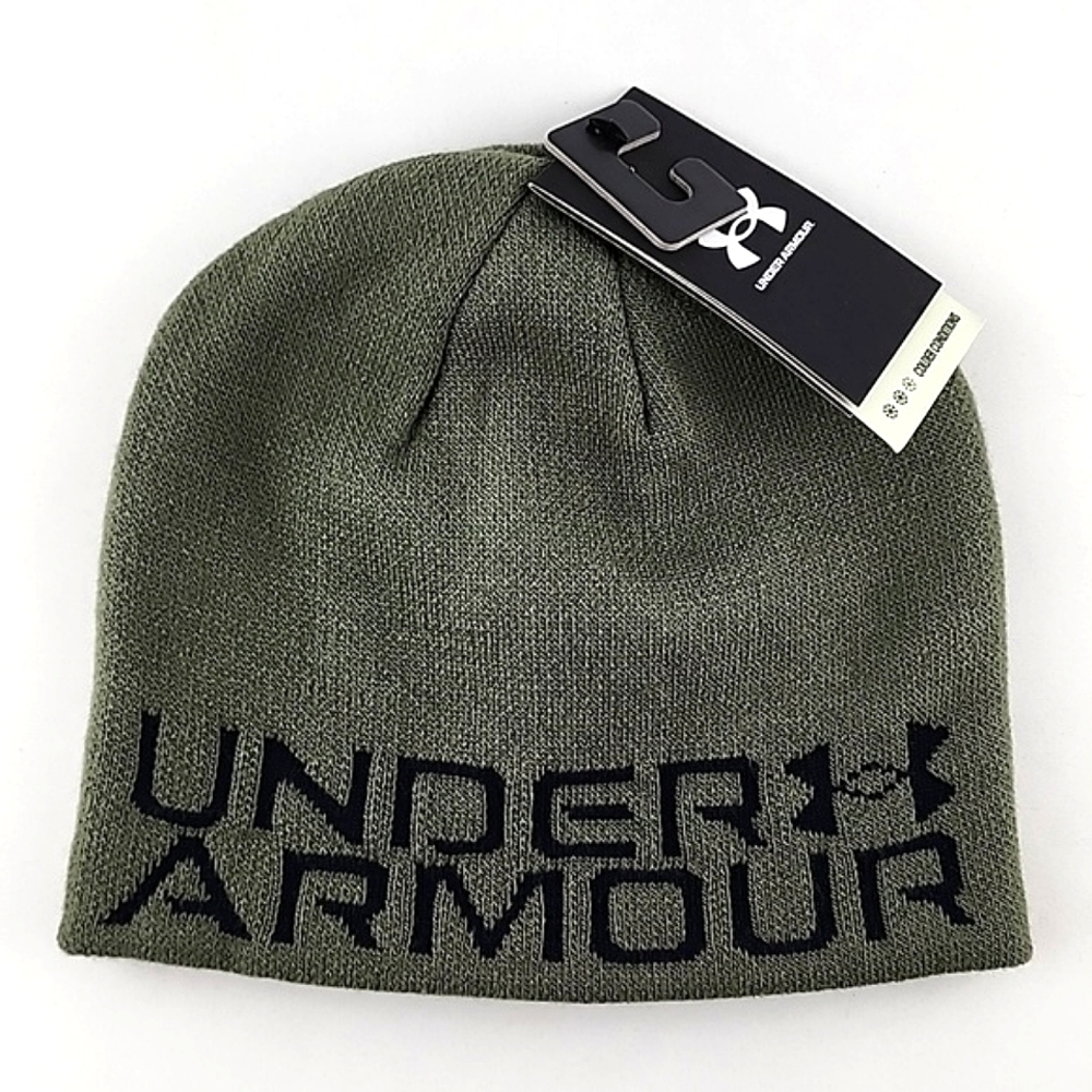 Under Armour Youth Reversible Beanie Knit Toque Marine Army Green Black